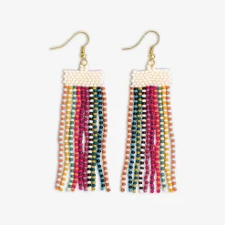 INK + ALLOY Adaline Alternating Two-Tone Strands Beaded Fringe Earring Multicolor