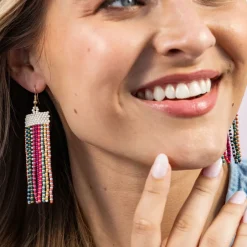 INK + ALLOY Adaline Alternating Two-Tone Strands Beaded Fringe Earring Multicolor