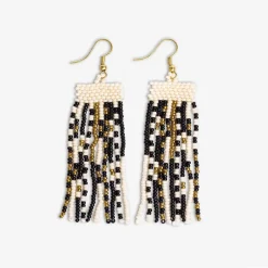 INK + ALLOY Adaline Mixed Patterns Beaded Fringe Earrings Black/Cream