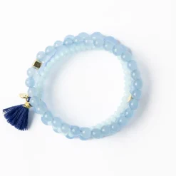 INK + ALLOY Addison Set Of 3 Stretch Bracelets Glass And Crystal With Bag Sky Blue