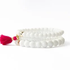 INK + ALLOY Addison Set Of 3 Stretch Bracelets Glass And Crystal With Bag White