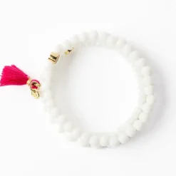 INK + ALLOY Addison Set Of 3 Stretch Bracelets Glass And Crystal With Bag White