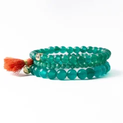 INK + ALLOY Addison Set Of 3 Stretch Bracelets Glass And Crystal With Bag Teal Green