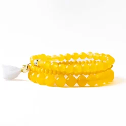 INK + ALLOY Addison Set Of 3 Stretch Bracelets Glass And Crystal With Bag Yellow
