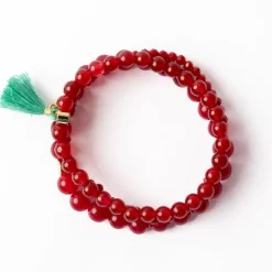INK + ALLOY Addison Set Of 3 Stretch Bracelets Glass And Crystal With Bag Raspberry