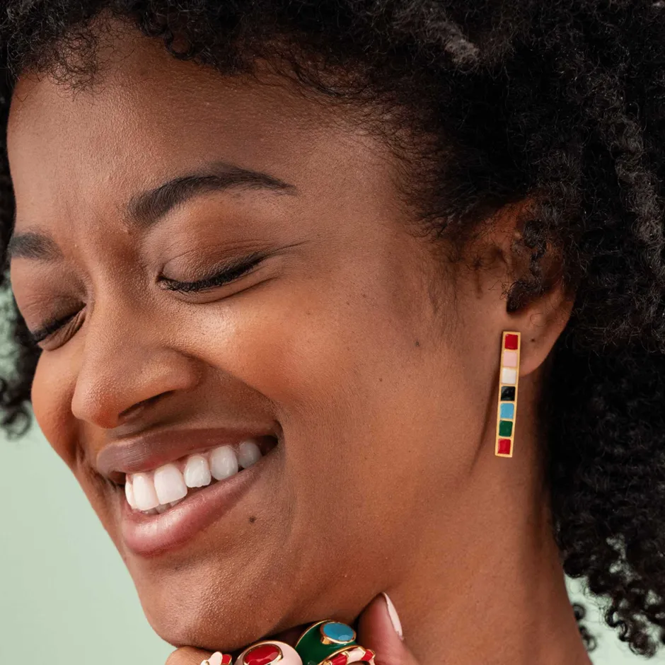 INK + ALLOY Adele Colorblock Enamel Bar Earrings Multi-Color Multi-Color