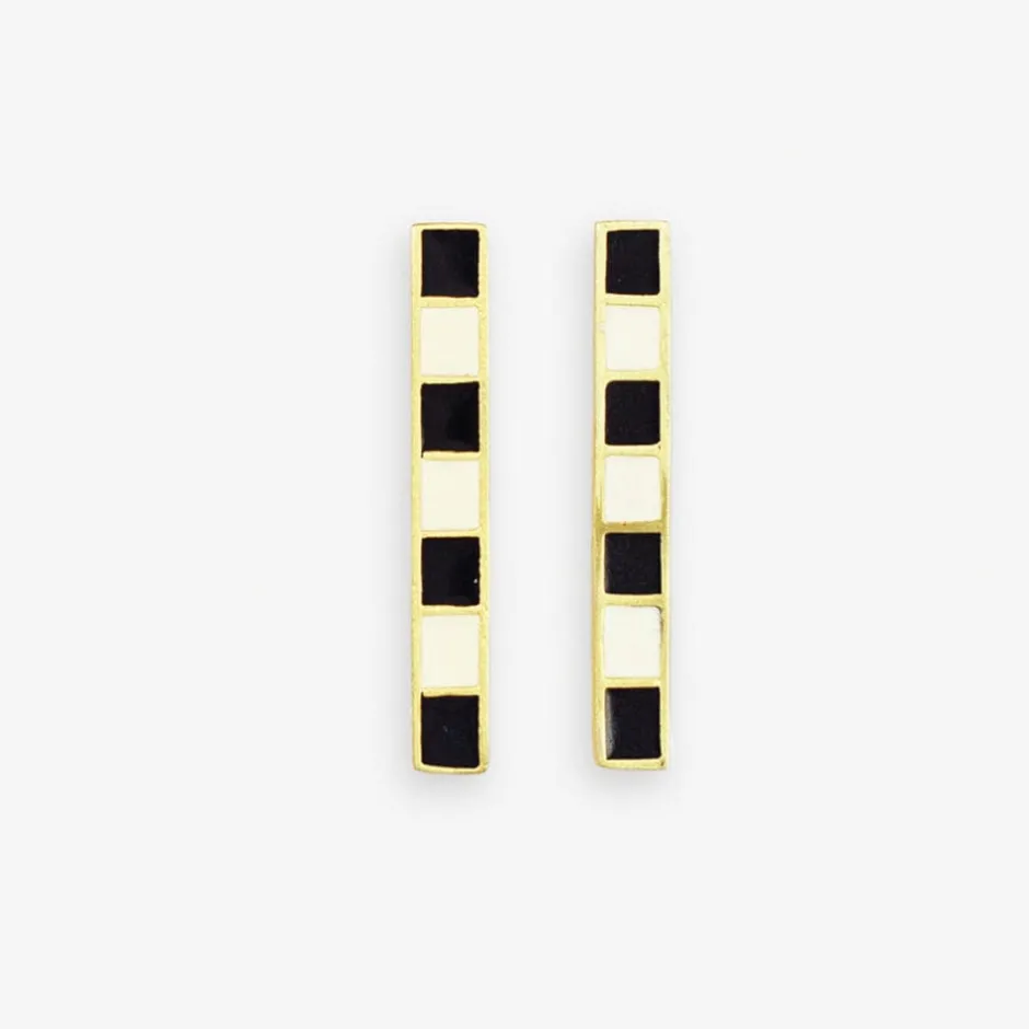 INK + ALLOY Adele Colorblock Enamel Bar Earrings Black/White Black/White