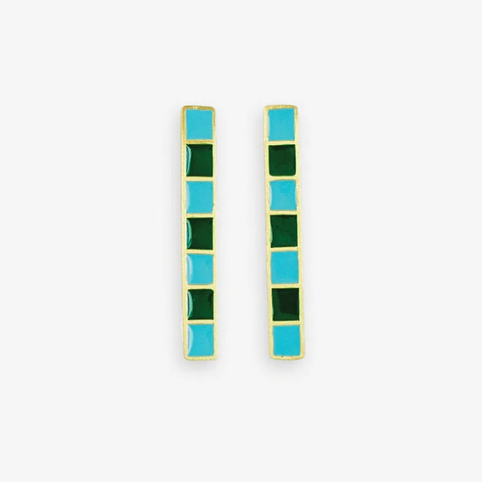 INK + ALLOY Adele Colorblock Enamel Bar Earrings Green/Light Blue Green/Light Blue