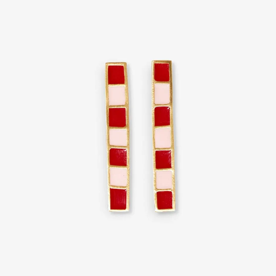 INK + ALLOY Adele Colorblock Enamel Bar Earrings Red/Blush Red/Blush