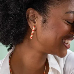 INK + ALLOY Adele Colorblock Enamel Bar Earrings Red/Blush Red/Blush