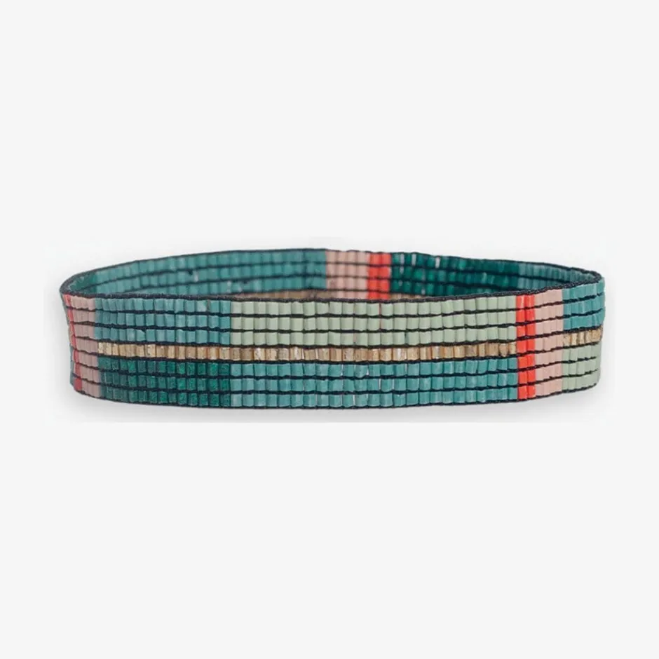 INK + ALLOY Alex Horizontal Colorblock Beaded Stretch Bracelet Teal + Poppy