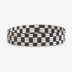 INK + ALLOY Alex Small Checked Beaded Stretch Bracelet Black and White