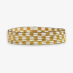 INK + ALLOY Alex Small Checkered Beaded Stretch Bracelet Ivory/Gold