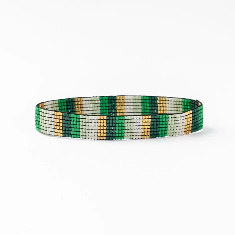 INK + ALLOY Alex Stripes Beaded Stretch Bracelet Green Gold