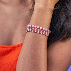 INK + ALLOY Alex Two-Tone Vertical Stripes Beaded Stretch Bracelet Poppy
