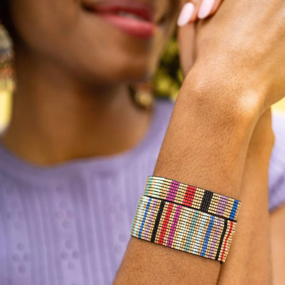 INK + ALLOY Alex Vertical Lines Beaded Stretch Bracelet Gold Multicolor