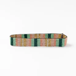 INK + ALLOY Alex Vertical Stripes Beaded Stretch Bracelet Green Blush