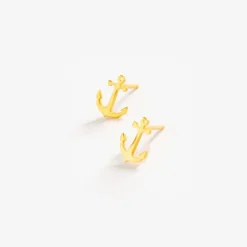 INK + ALLOY Alice Anchor Brass Post Earrings 18k Gold