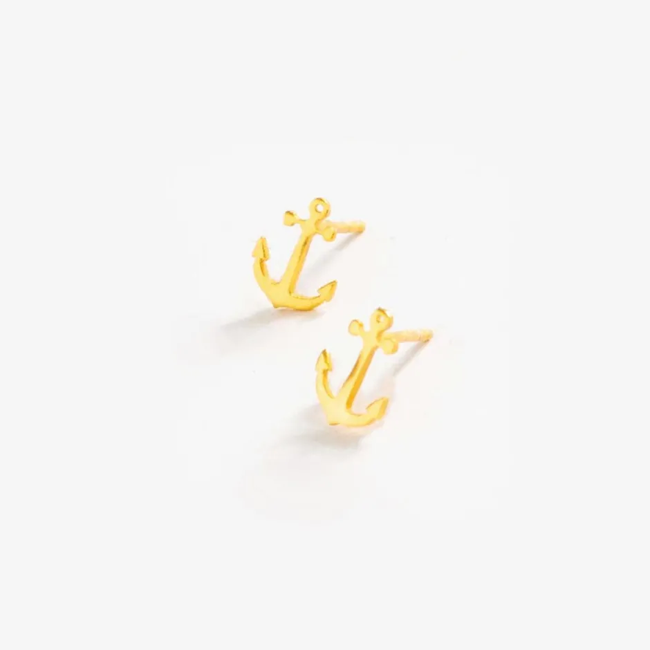 INK + ALLOY Alice Anchor Brass Post Earrings 18k Gold