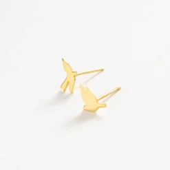 INK + ALLOY Alice Birds Brass Post Earrings 18k Gold