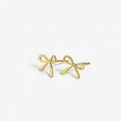 INK + ALLOY Alice Brass Mini Ribbon Bow Post Earrings 18k Gold