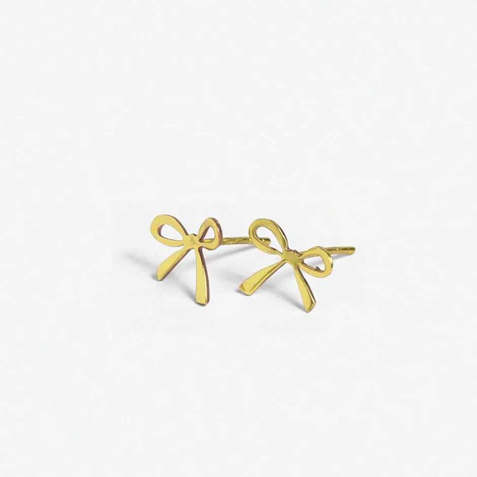 INK + ALLOY Alice Brass Mini Ribbon Bow Post Earrings 18k Gold