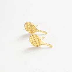 INK + ALLOY Alice Tennis Racket Post Earrings 18k Gold