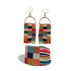 INK + ALLOY Allison + Olive checkered beaded earrings and bracelet set Multi-color