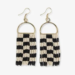 INK + ALLOY Allison Checkered Beaded Fringe Earrings Black