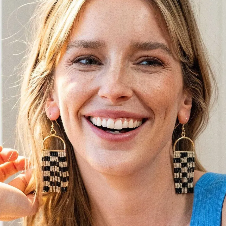 INK + ALLOY Allison Checkered Beaded Fringe Earrings Black