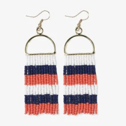 INK + ALLOY Allison Game Day Horizontal Stripe Beaded Fringe Earrings Navy + Orange