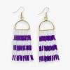 INK + ALLOY Allison Game Day Horizontal Stripes Beaded Fringe Earrings Purple and White