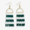 INK + ALLOY Allison Game Day Horizontal Stripes Beaded Fringe Earrings Dark Green and White