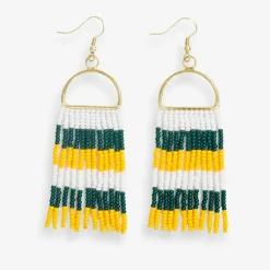 INK + ALLOY Allison Game Day Horizontal Stripes Beaded Fringe Earrings Green and Yellow