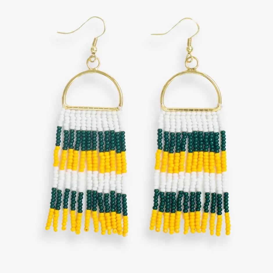 INK + ALLOY Allison Game Day Horizontal Stripes Beaded Fringe Earrings Green and Yellow