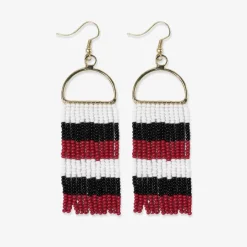 INK + ALLOY Allison Game Day Horizontal Stripe Beaded Fringe Earrings Red + Black