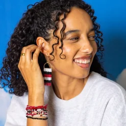 INK + ALLOY Allison Game Day Horizontal Stripe Beaded Fringe Earrings Red + Black