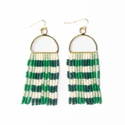 INK + ALLOY Allison Gingham Beaded Fringe Earrings Green