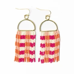 INK + ALLOY Allison Gingham Beaded Fringe Earrings Pink
