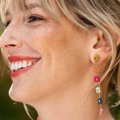 INK + ALLOY Amanda Multi Color Flower Beaded Dangle Earrings Rainbow