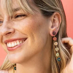 INK + ALLOY Amanda Multi Color Flower Beaded Dangle Earrings Port