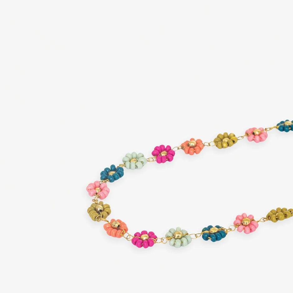 INK + ALLOY Amanda Multi Color Flowers Beaded Necklace Rainbow