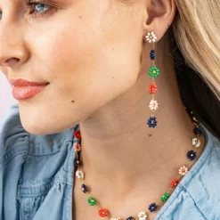 INK + ALLOY Amanda Multi Color Flowers Beaded Necklace St. Tropez