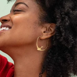 INK + ALLOY Amelia Circle Bird Hoop Earrings Brass