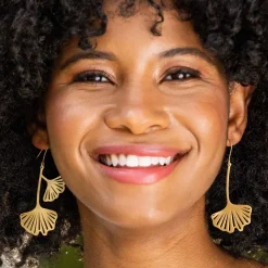 INK + ALLOY Amelia Ginkgo Leaf Earrings Brass