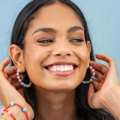 INK + ALLOY Angela Round Stones With Alternating Seed Bead Hoop Earrings White