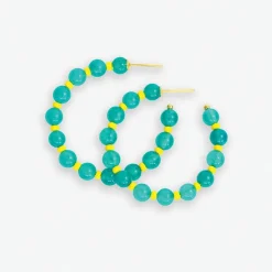 INK + ALLOY Angela Round Stones With Alternating Seed Bead Hoop Earrings Turquoise