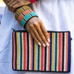 INK + ALLOY Annabella Vertical Stripes Beaded Clutch Multicolor