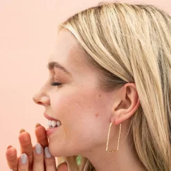 INK + ALLOY Athena Rectangle Bar Thin Hoop Earrings Brass