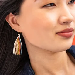 INK + ALLOY Audrey Vertical Stripe Petite Beaded Fringe Earrings Desert